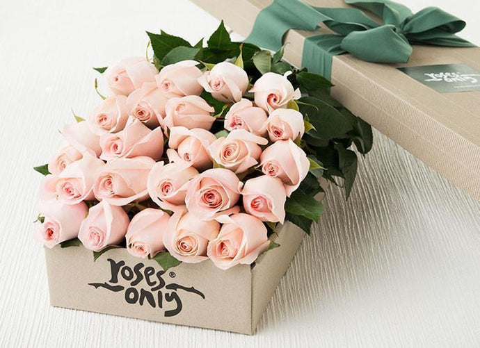 24 long-stemmed pastel pink roses.