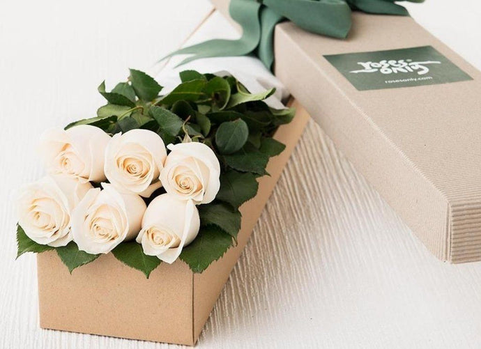 6 White Cream Roses Gift Box