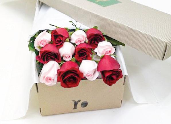 12 Mixed Red and Pink Roses Gift Box